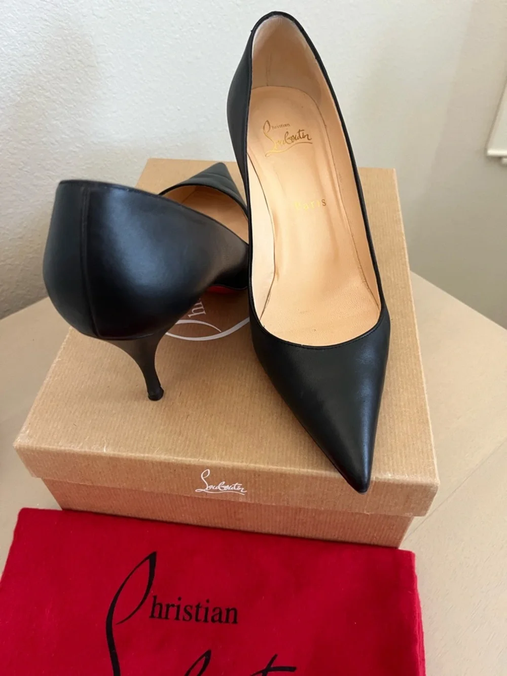 Christian Louboutin Black Pointed Toe Leather Pumps